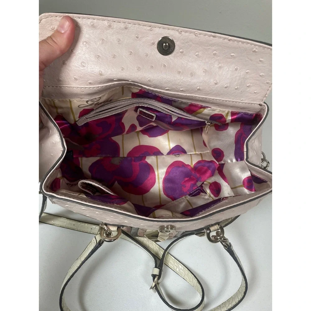 Guess Satchel Bag Purse Medium Pink Faux Ostrich Croc Studded Handbag